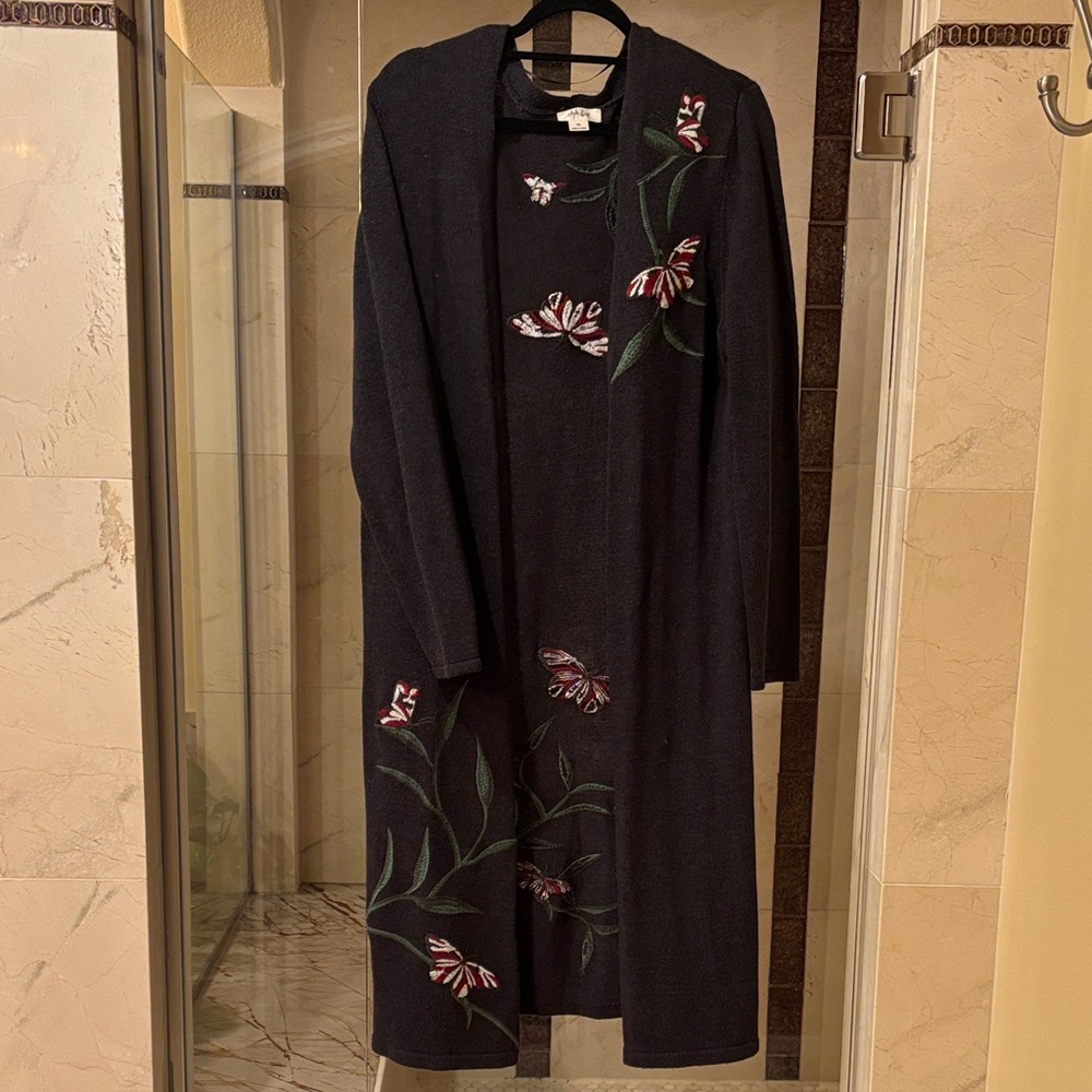 Style & Co. Black Cardigan with Green Accents